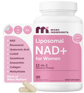 Micro Ingredients Liposomal NAD+ for Women bottle with 180 veggie capsules for daily wellness.