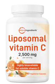 Micro Ingredients Liposomal Vitamin C bottle highlights high-absorption formula for daily immune support.