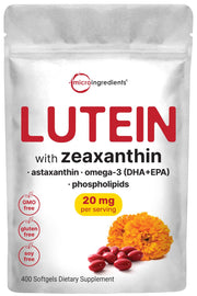 Micro Ingredients Lutein & Zeaxanthin softgels bottle front for eye support.