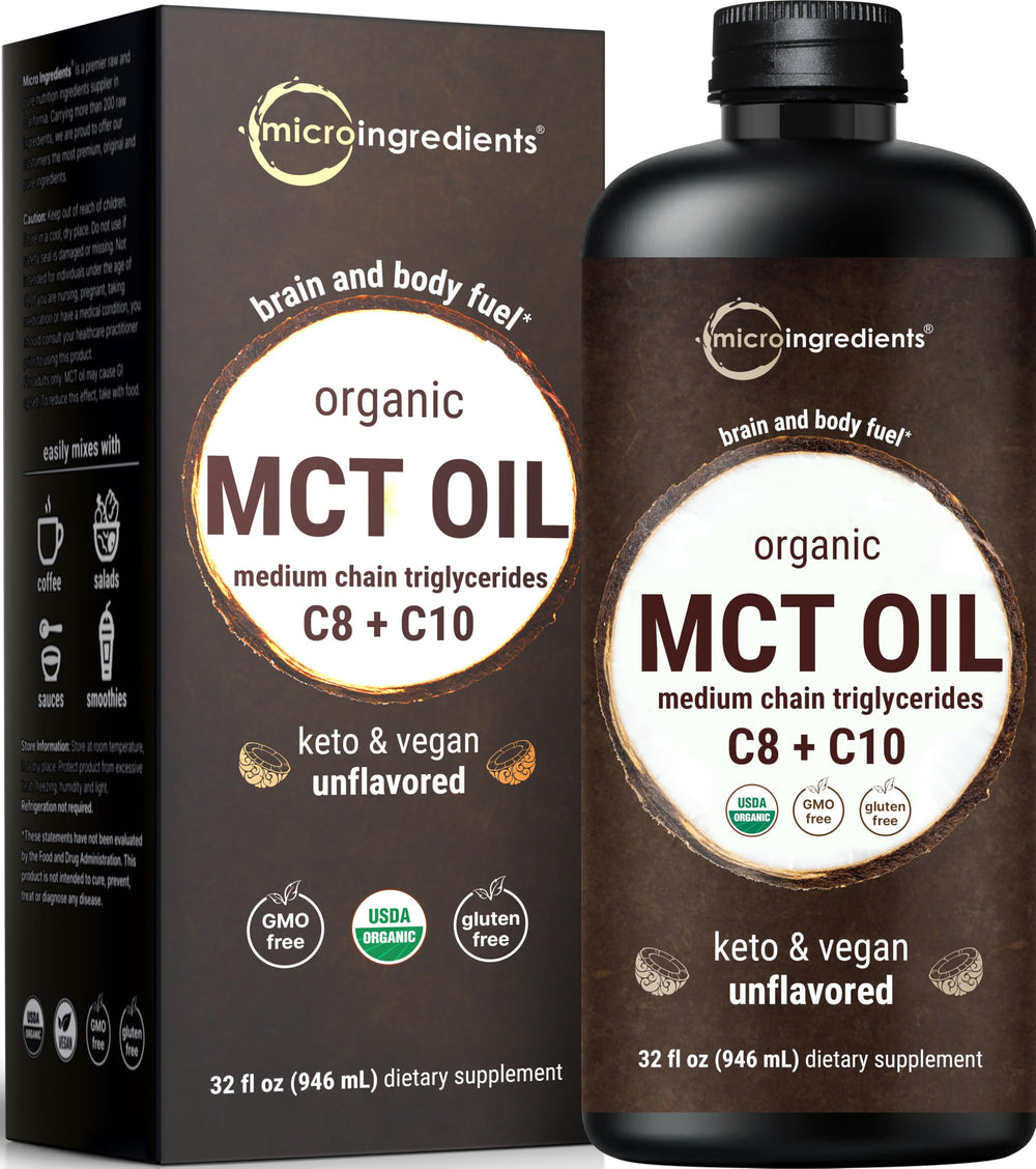 Micro Ingredients MCT Oil Organic bottle view, ideal for keto energy.
