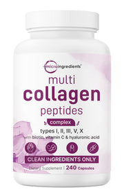 Micro Ingredients multi collagen bottle shown, a complete five-type blend for daily skin and joint care