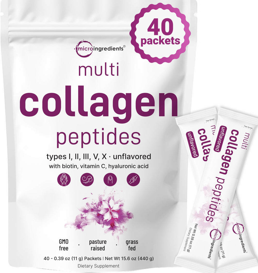 Micro Ingredients multi collagen packets front view for on-the-go beauty support