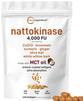 Micro Ingredients nattokinase enteric-coated softgels with MCT oil for gentler absorption and nutrient delivery.