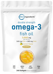 Micro Ingredients omega-3 fish oil softgels with lemon flavor for easier digestion.