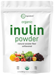 Micro Ingredients Organic Inulin FOS powder with scoop for easy daily prebiotic boost in smoothies