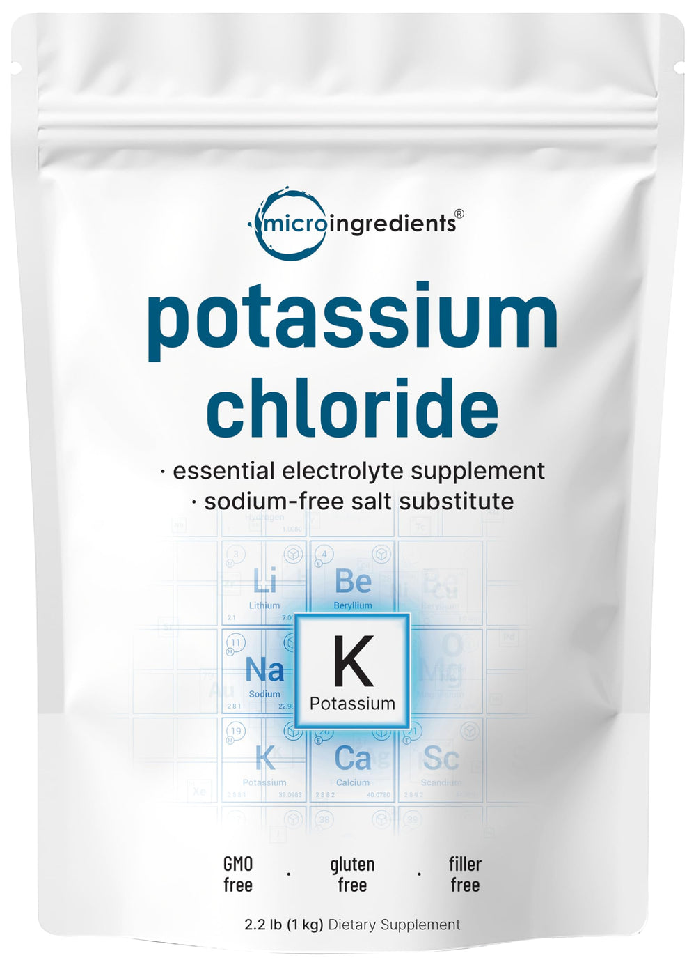 Micro Ingredients potassium chloride powder 1kg ready for hydration and mineral balance.