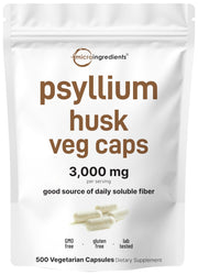 Micro Ingredients psyllium husk capsules bottle front for convenient daily fiber support.