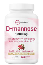 Micro Ingredients Pure D Mannose bottle with 1,300 mg and Cranberry for urinary comfort