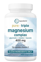 Micro Ingredients Pure Magnesium Complex bottle front shows 300 capsules for daily support.
