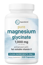 Micro Ingredients magnesium glycinate bottle on counter for daily supplementation.