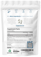 Micro Ingredients R-ALA 600mg per serving emphasizes high potency.