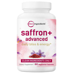 Micro Ingredients Saffron+ bottle with capsules for daily mood support