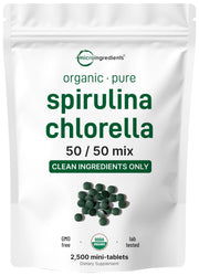 Micro Ingredients spirulina chlorella mini tablets in a bottle for daily nutrition