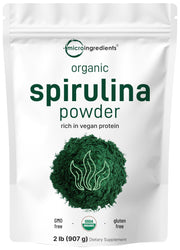 Micro Ingredients spirulina powder organic pouch displaying vibrant green color, ideal for vegan protein