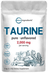 Micro Ingredients Taurine powder bottle, unflavored and easy to blend into drinks.