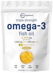 Micro Ingredients triple-strength omega-3 bottle highlighting high EPA and DHA content