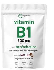Micro Ingredients Vitamin B1 thiamine softgels bottle for daily energy support.