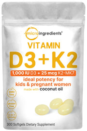 Micro Ingredients Vitamin D3 + K2 bottle front for daily support