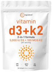Micro Ingredients Vitamin D3 K2 bottle front shows bone and immune support potential