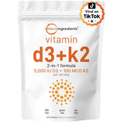 Micro Ingredients Vitamin D3 + K2 bottle with 300 softgels for daily use