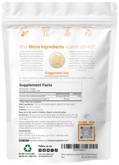 Close-up of Micro Ingredients D3-K2 softgels in coconut oil base.