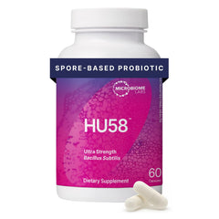 Microbiome Labs HU58 bottle with capsules supporting digestive health