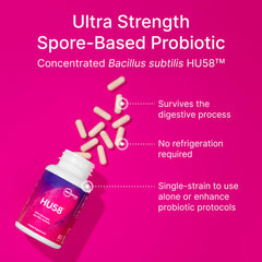 HU58 capsules close-up showing high-potency spore probiotic for gut balance