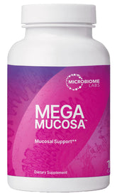 MegaMucosa bottle front view from Microbiome Labs for gut support.