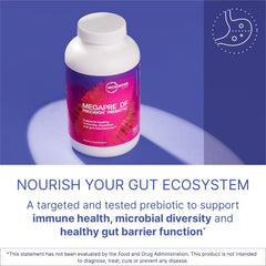 MegaPre DF scoop beside bottle for easy daily prebiotic dosing.
