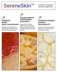Microbiome Labs SereneSkin ingredient label close-up emphasizing Bacillus strains.
