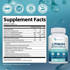 Migcopat lithium orotate complex capsules ready to swallow for focus and memory support.