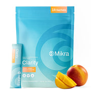Mikra Clarity bottle label showing clean, sugar-free formula for focused days.