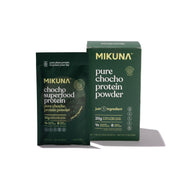 Mikuna Chocho protein powder tin front showing vegan, gluten-free formula