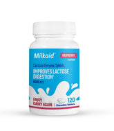 Milkaid bottle of lactase chewables for on-the-go digestion
