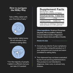 Milky Lactase Pills credit-card sleeves shown for discreet dairy relief on the move.