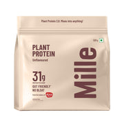 Mille Plant Protein unflavored bottle highlights high protein plant nutrition for daily meals.