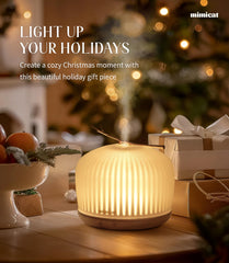 Mimicat diffuser on wood base adds warm decor while filling the space with aroma