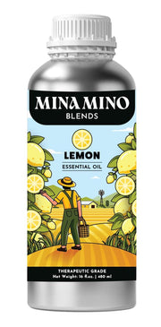 Minamino Blends Lemon essential oil bottle front for refreshing diffusion
