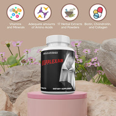 MINANATURALS NIPPLEXAN ingredients label lists biotin, collagen and hyaluronic acid.
