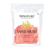 minature Safed Musli powder resealable pack highlighting purity and easy storage.