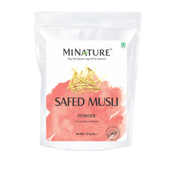 minature Safed Musli powder resealable pack highlighting purity and easy storage.