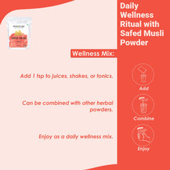 minature Safed Musli powder scoop usage demonstrating easy blending into routines.