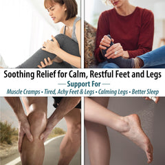 Mineral Resources Magnesium Oil Spray being applied to feet for tired-muscle relief.