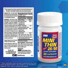 Closeup of Mini Thin 25/50 capsules offering a compact caffeine boost for busy days.