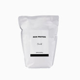 Minimalist Rice Protein bag front with resealable closure for easy storage.