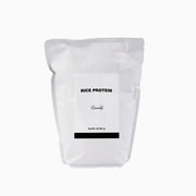 Minimalist Rice Protein bag front with resealable closure for easy storage.