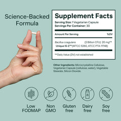 MIOME IB-ONE capsules delivering 2 billion CFU to support digestion.