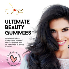 Joyce Giraud bottle close-up showcases premium gummies for daily skincare.