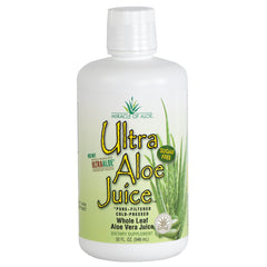 Miracle of Aloe Ultra Aloe juice bottle pour; convenient daily addition.