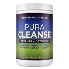 Miracles of Health Pura Cleanse bottle close-up for daily detox support